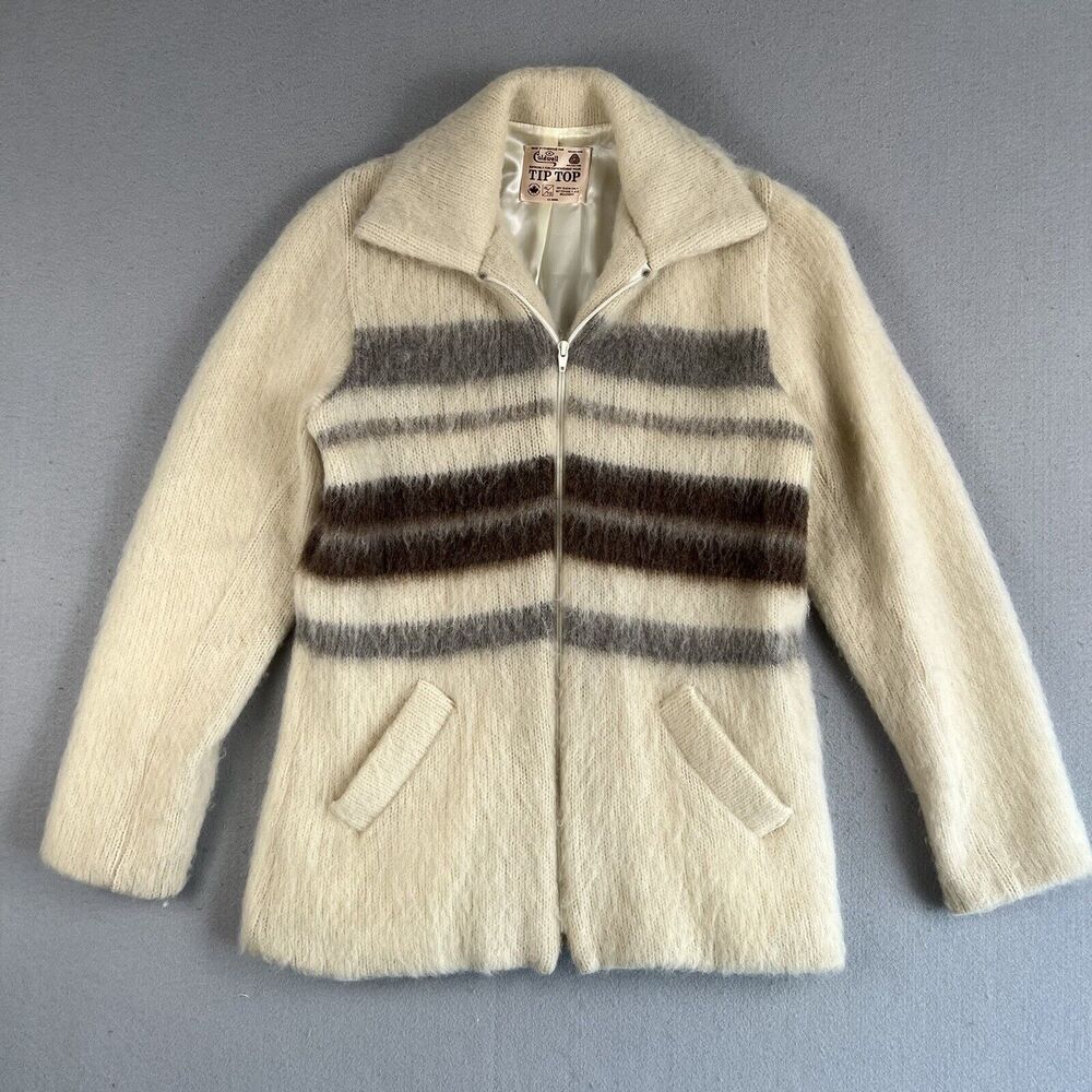 Vintage Caldwell Tip Top Sweater Womens XL Striped Full Zip Wool Long Sleeve